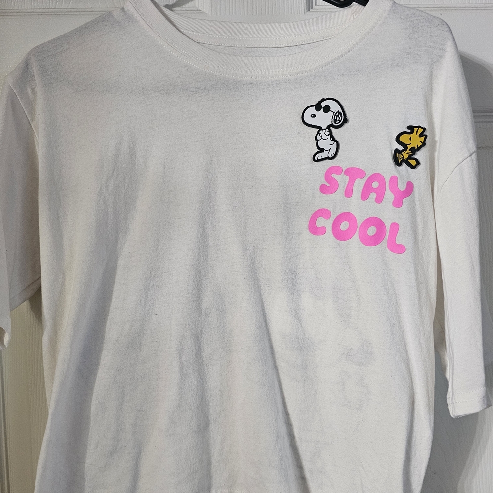 Peanuts White Tee with Pink 'Stay Cool' Design